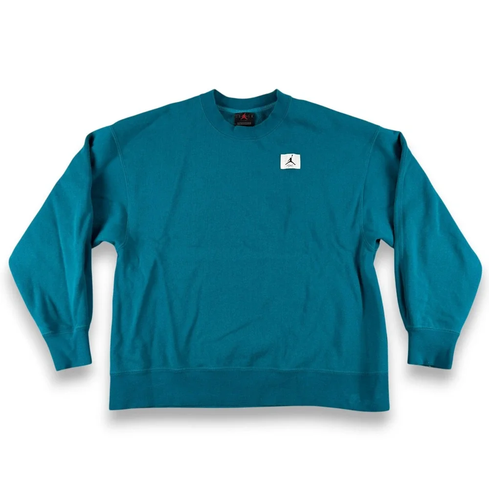 Jordan Flight Essentials Sweatshirt Men XS Teal Crewneck Pullover Jumpman Fleece